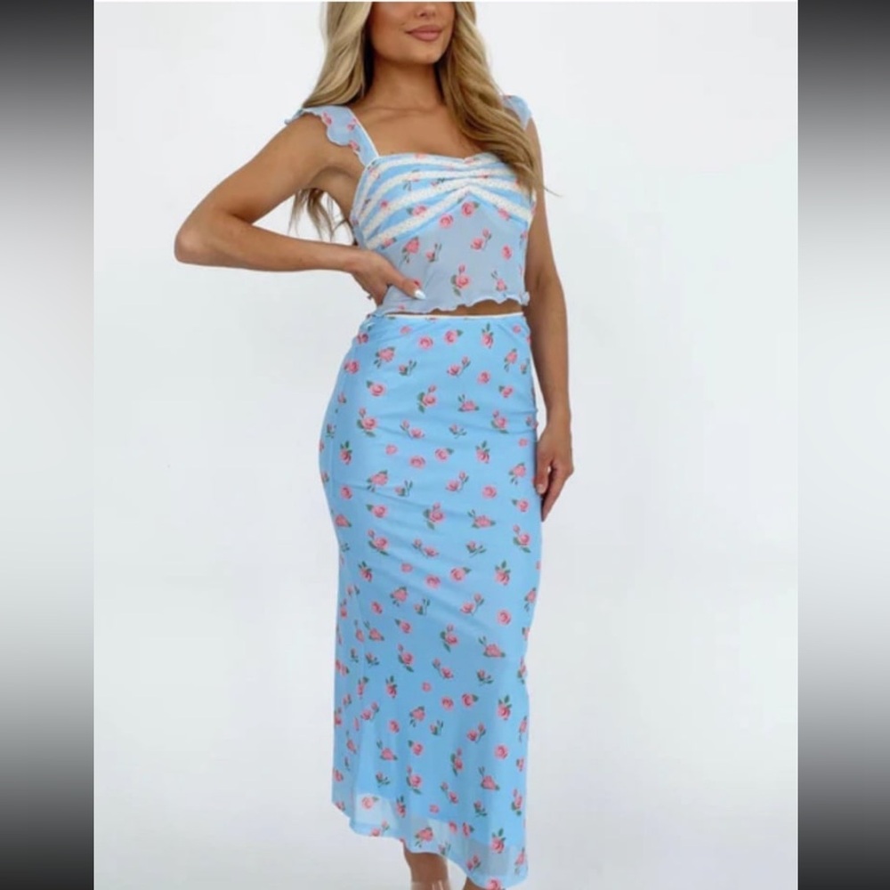 Baby blue 2 piece floral set